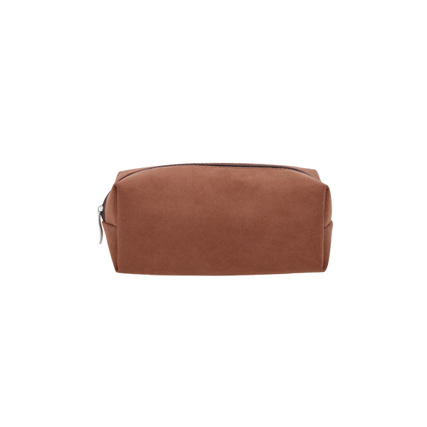 Suede toiletry bag with zipper